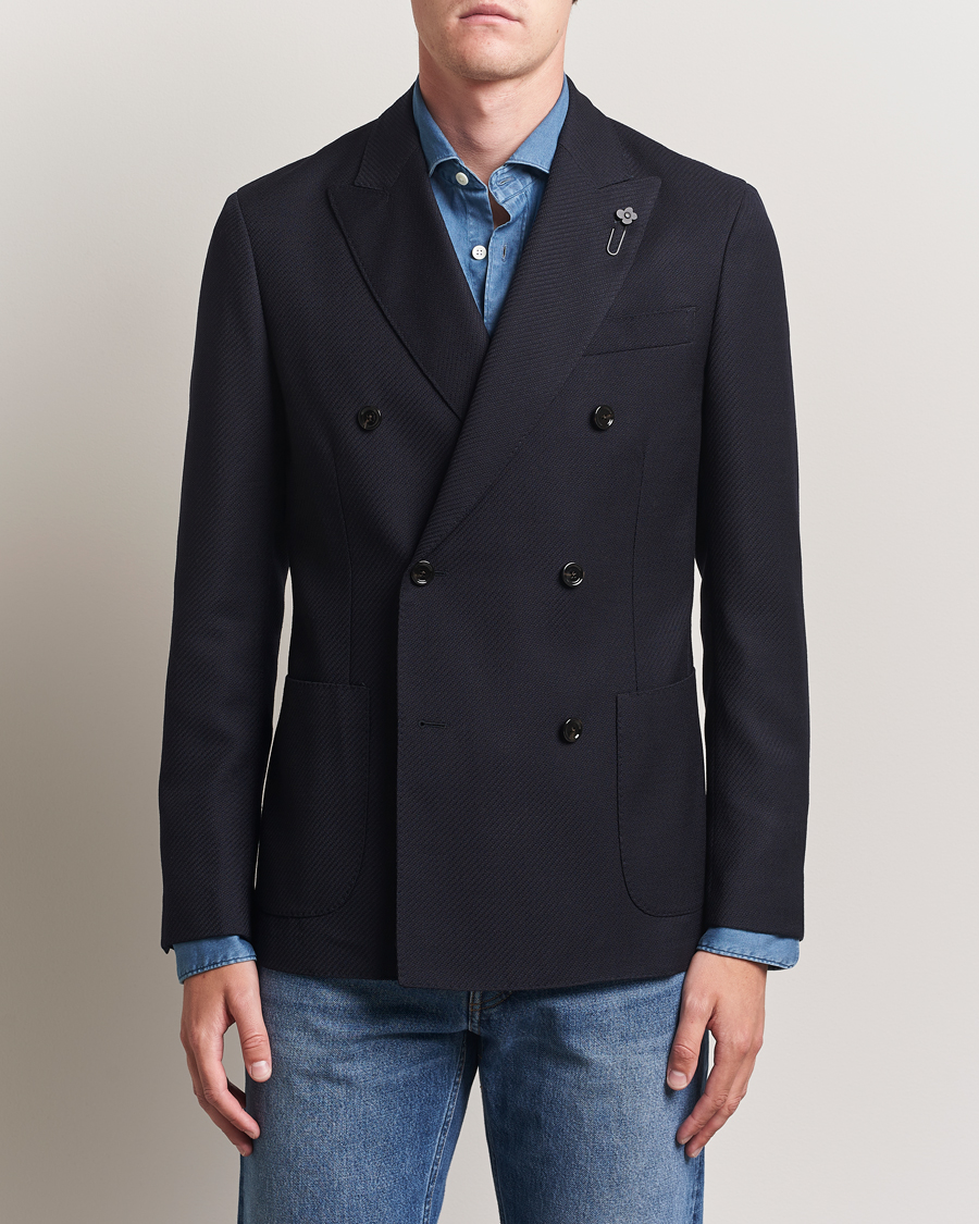 Herre | Dressjakker | Lardini | Double Breasted Twisted Wool Blazer Navy