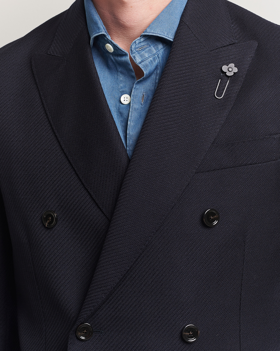Herre | Dressjakker | Lardini | Double Breasted Twisted Wool Blazer Navy