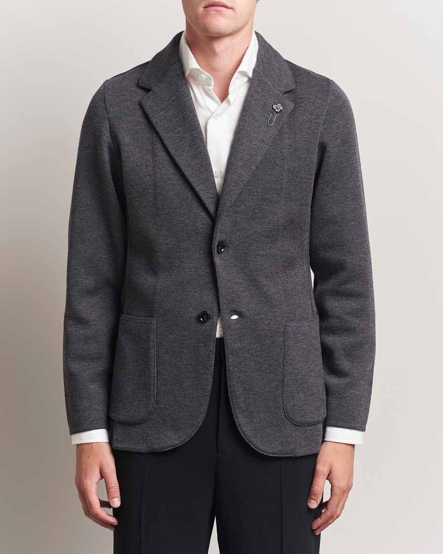 Herre | Dressjakker | Lardini | Knitted Wool Blazer Dark Grey