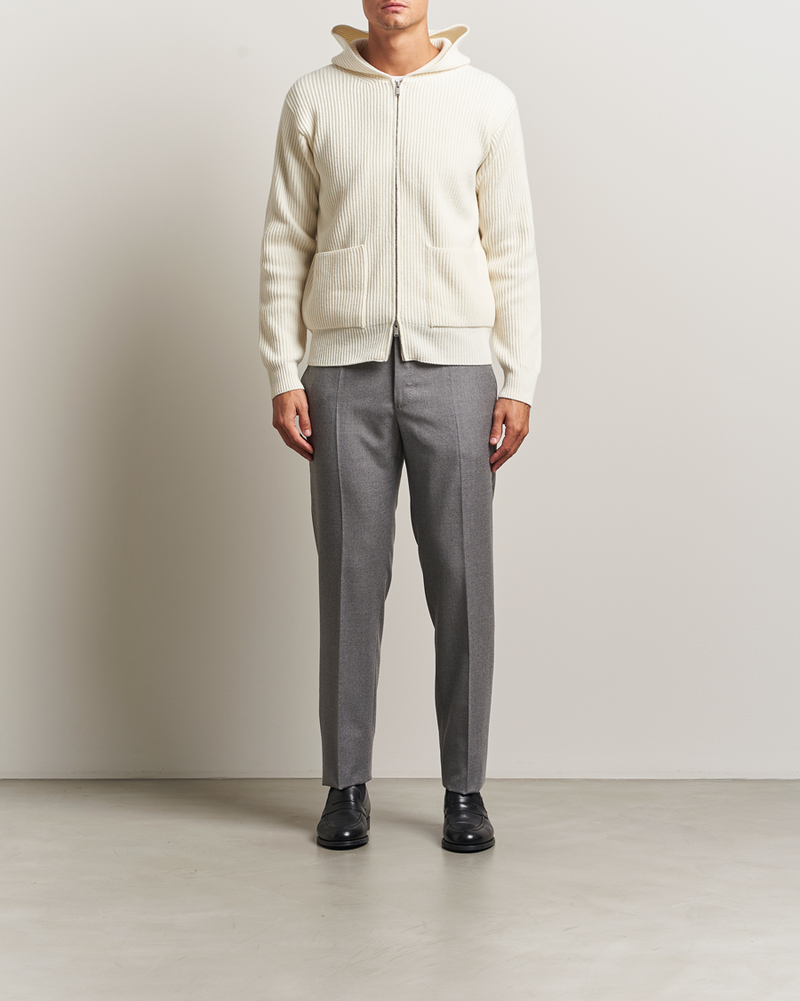 Herre | Gensere | Lardini | Wool/Cashmere Knitted Full Zip Hood White