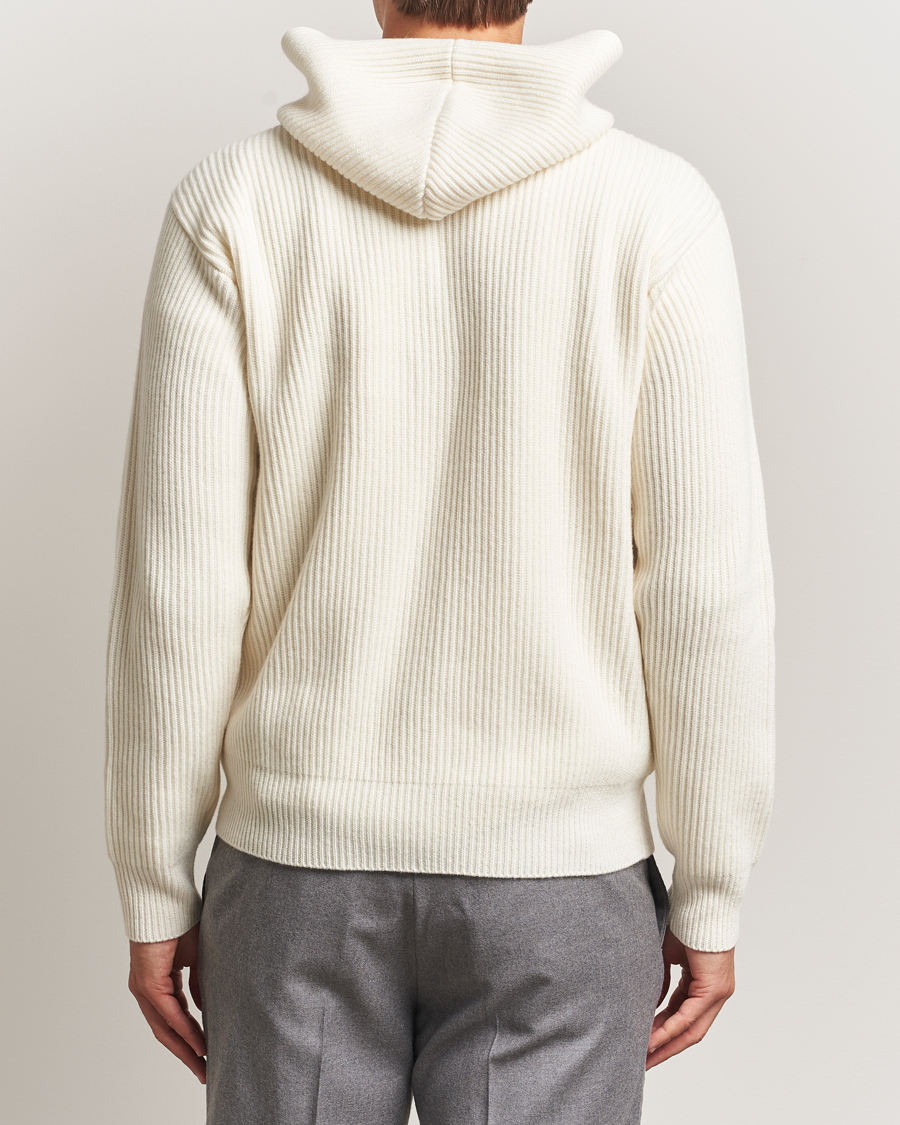 Herre | Gensere | Lardini | Wool/Cashmere Knitted Full Zip Hood White