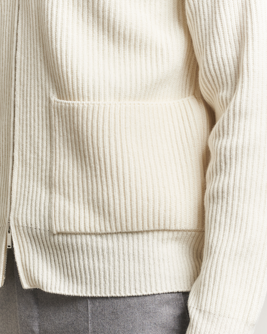 Herre | Gensere | Lardini | Wool/Cashmere Knitted Full Zip Hood White