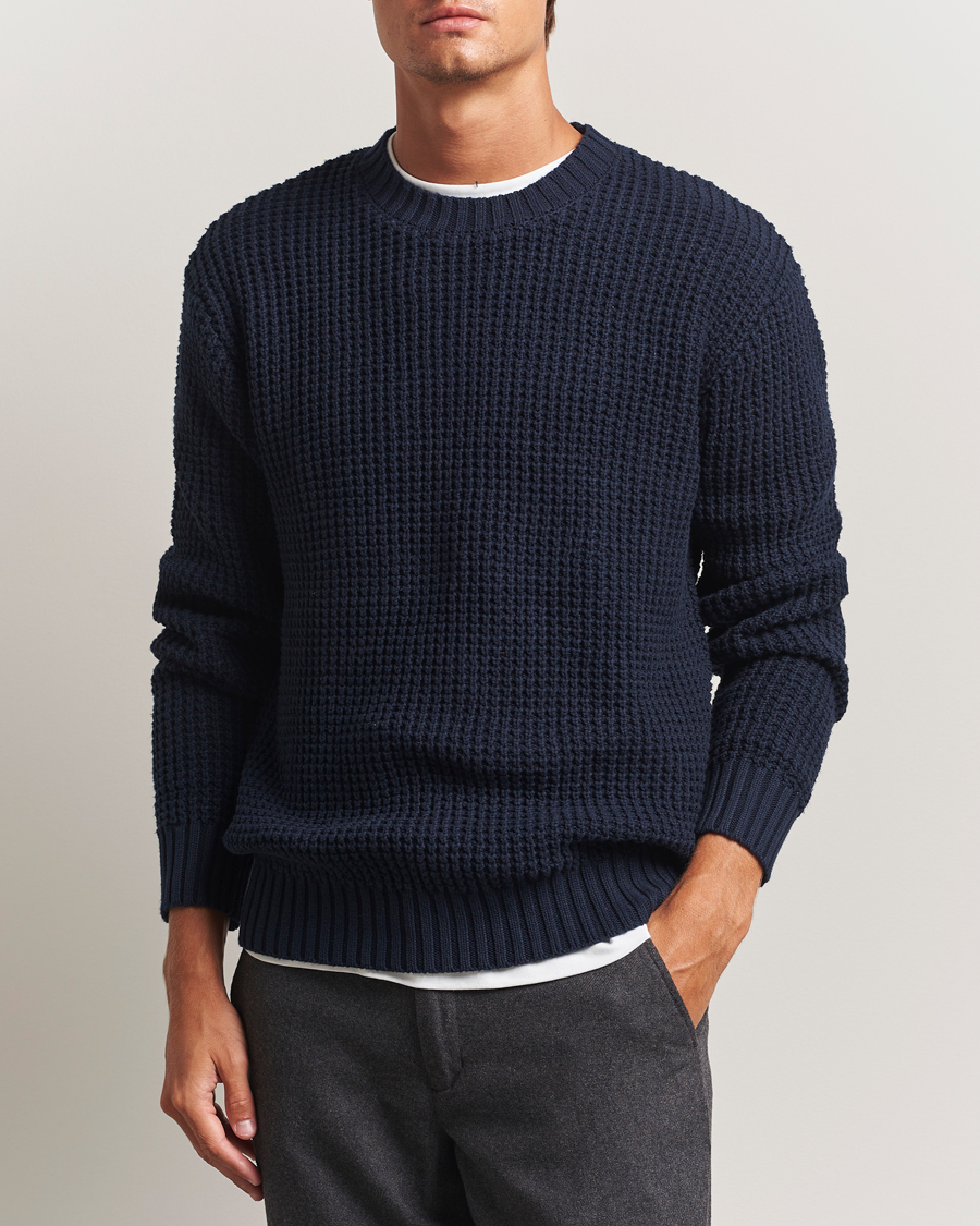 Herre | Gensere | LES DEUX | Alvin Cotton Waffle Crewneck Dark Navy
