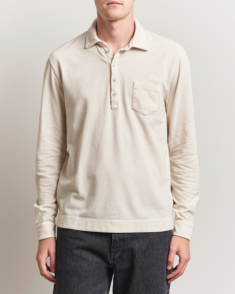Herre | Pikéer | Massimo Alba | Ischia Cotton/Cashmere Long Sleeve Polo Off White