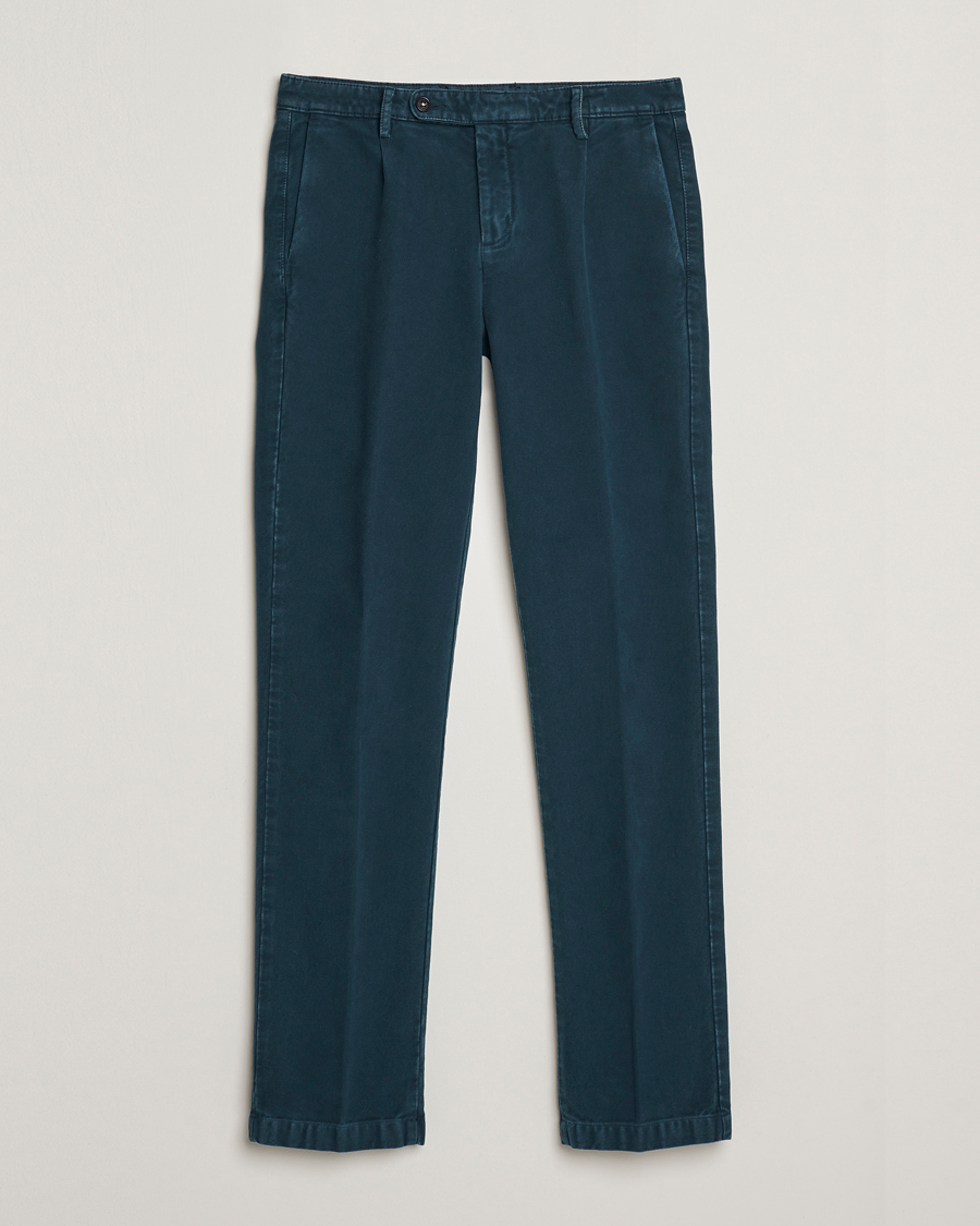 Herre | Bukser | Massimo Alba | Ionio Pleated Moleskine Trousers Petrol Blue