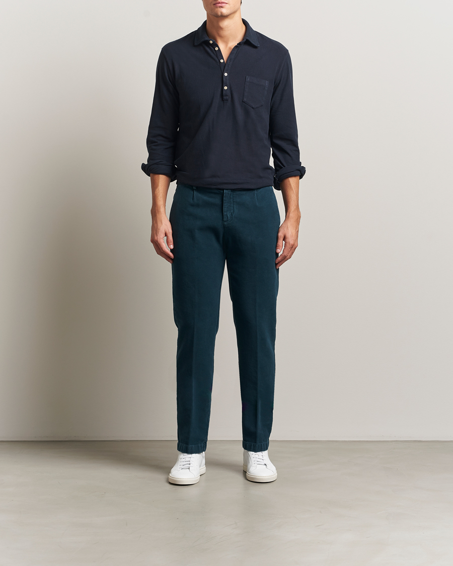 Herre | Bukser | Massimo Alba | Ionio Pleated Moleskine Trousers Petrol Blue