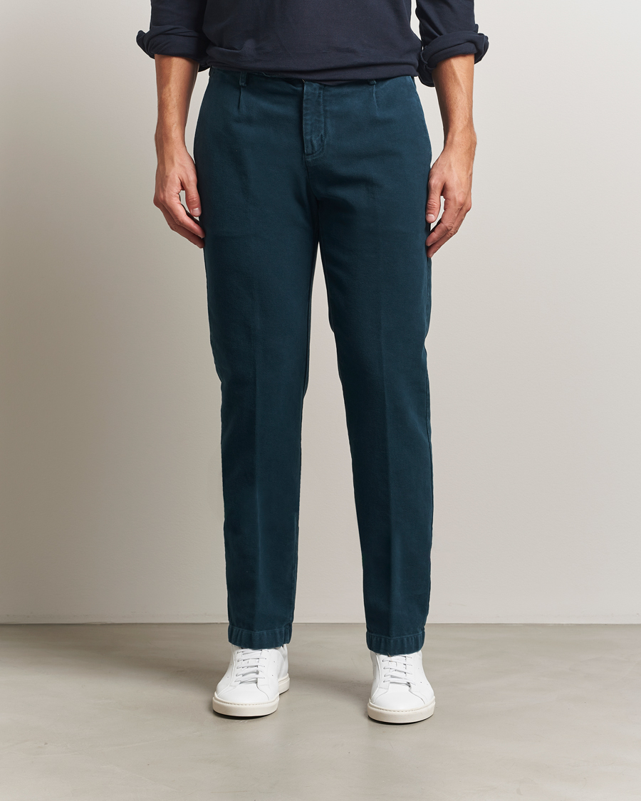 Herre | Bukser | Massimo Alba | Ionio Pleated Moleskine Trousers Petrol Blue