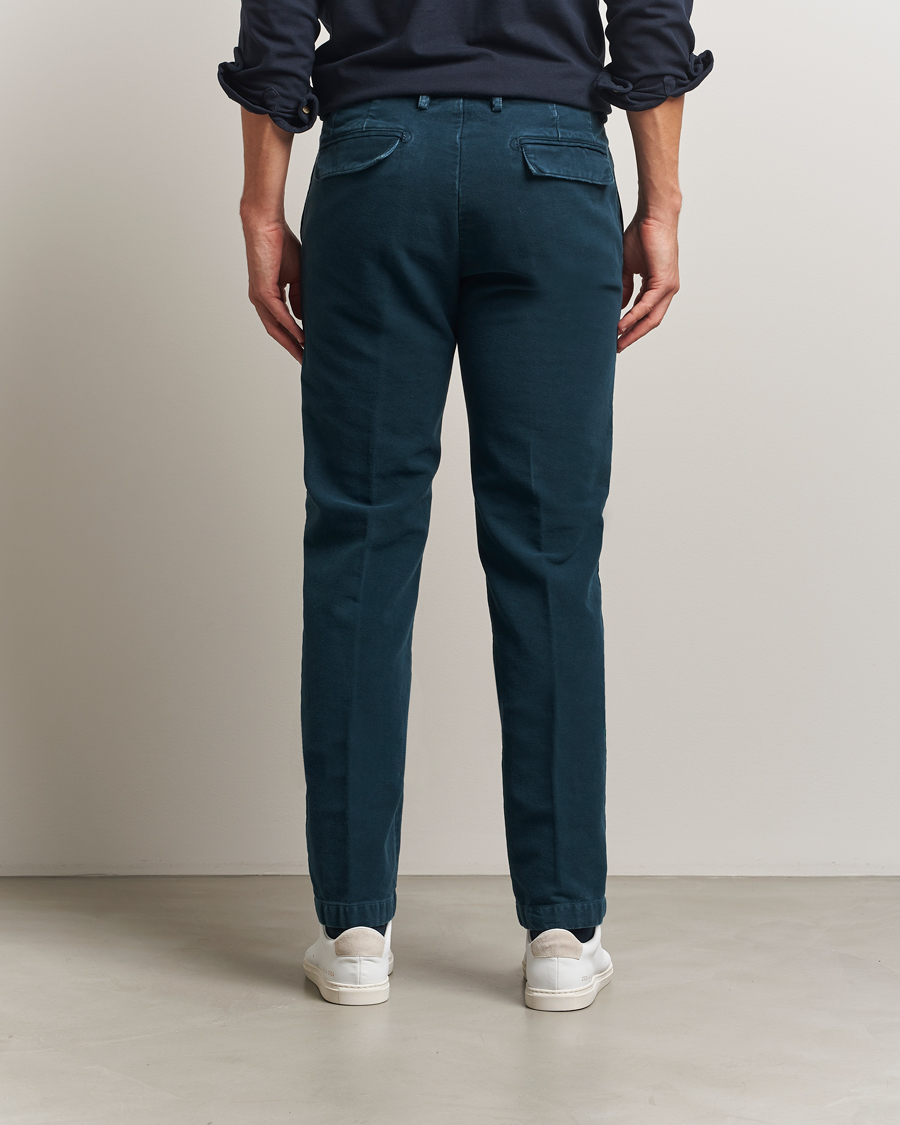 Herre | Bukser | Massimo Alba | Ionio Pleated Moleskine Trousers Petrol Blue