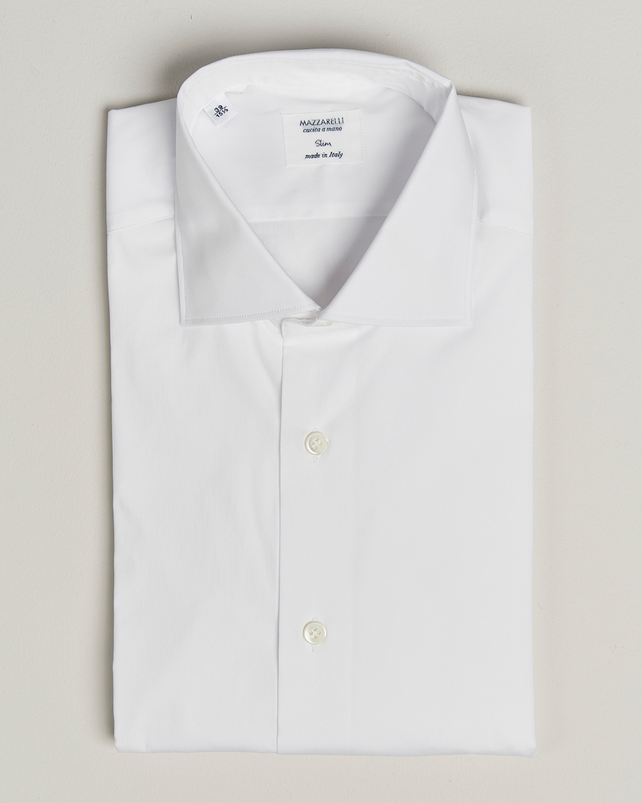 Herre | Skjorter | Mazzarelli | Soft Cotton/Stretch Cut Away Shirt White