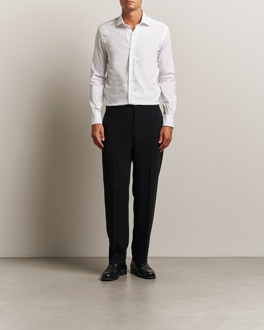 Herre | Skjorter | Mazzarelli | Soft Cotton/Stretch Cut Away Shirt White
