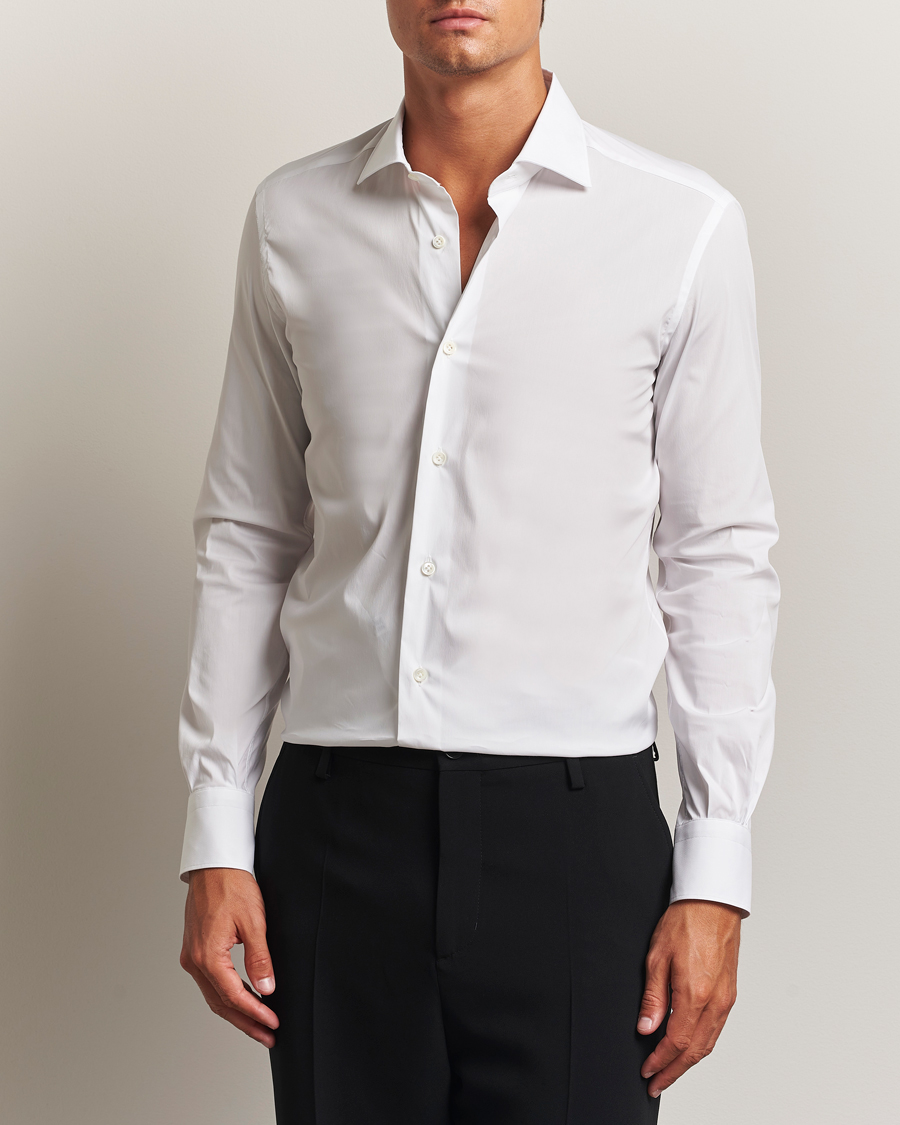 Herre | Skjorter | Mazzarelli | Soft Cotton/Stretch Cut Away Shirt White