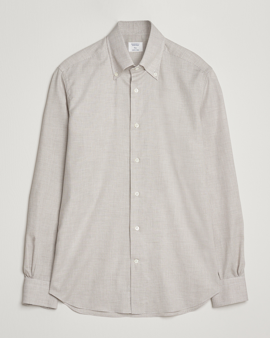 Herre | Skjorter | Mazzarelli | Soft Flannel Button Down Shirt Beige