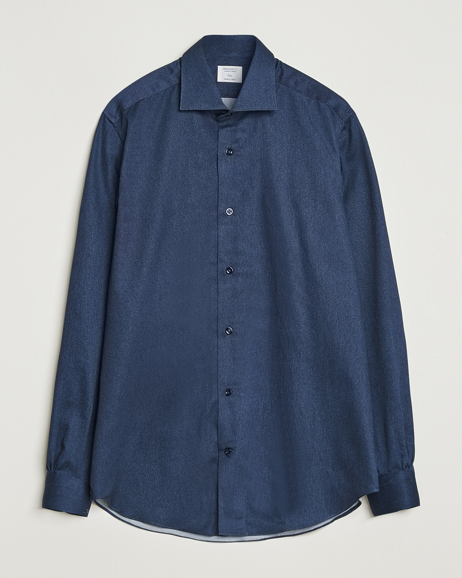 Herre | Skjorter | Mazzarelli | Soft Flannel Cut Away Shirt Navy