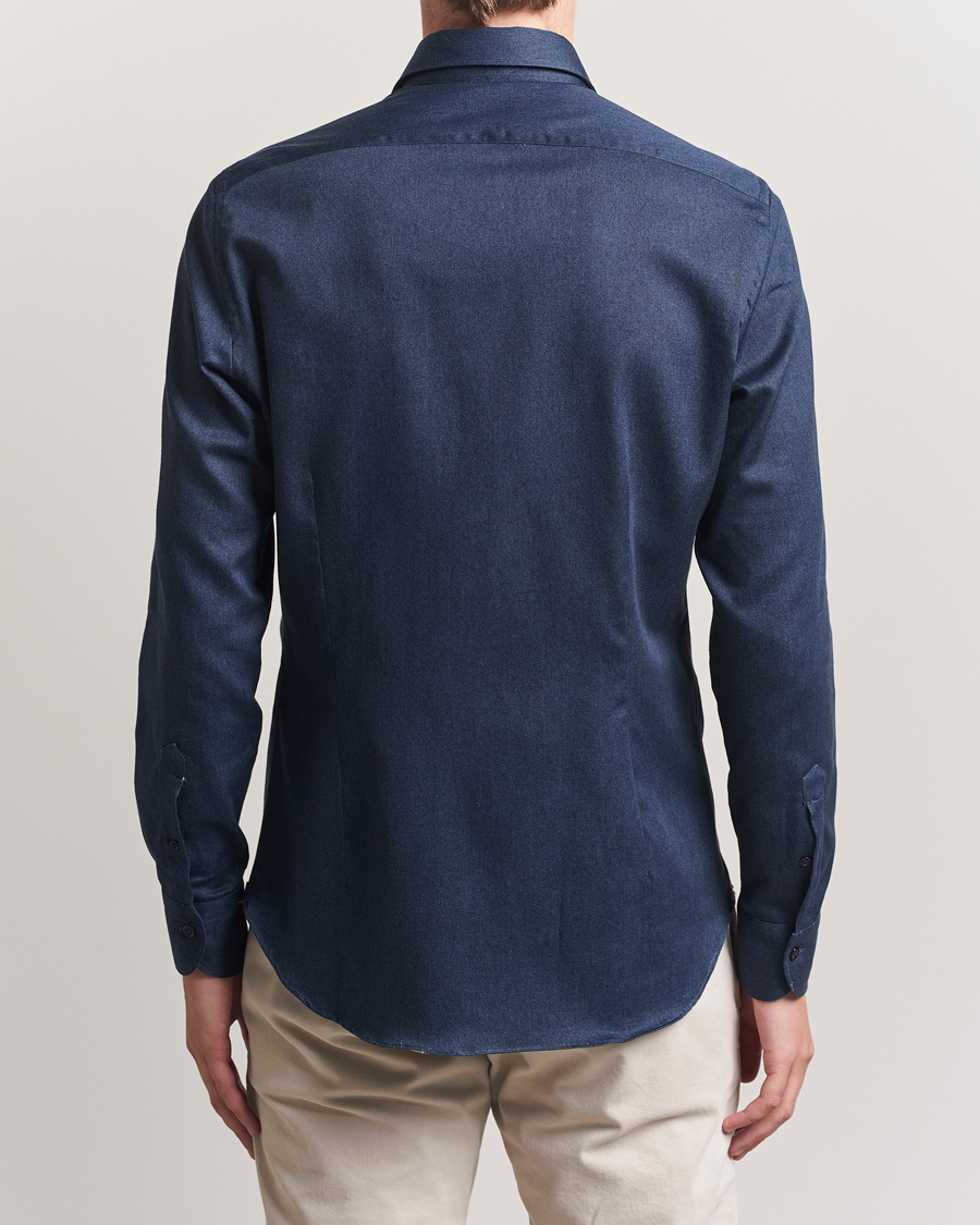 Herre | Skjorter | Mazzarelli | Soft Flannel Cut Away Shirt Navy