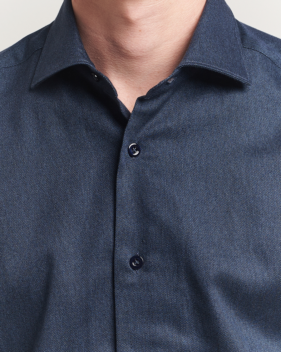Herre | Skjorter | Mazzarelli | Soft Flannel Cut Away Shirt Navy
