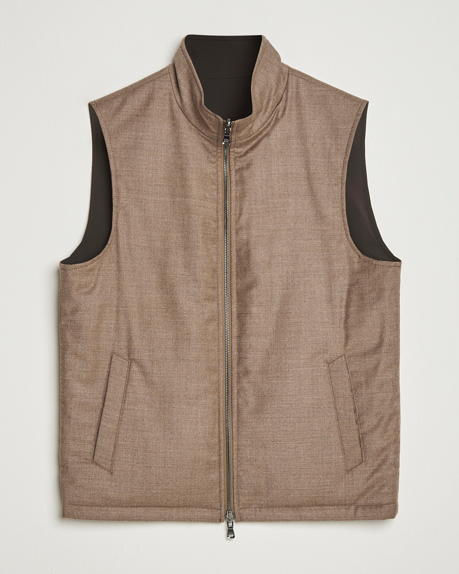 Herre | Jakker | Oscar Jacobson | Nylon/Wool Reversible Vest Brown