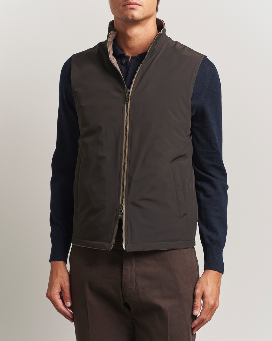 Herre | Jakker | Oscar Jacobson | Nylon/Wool Reversible Vest Brown