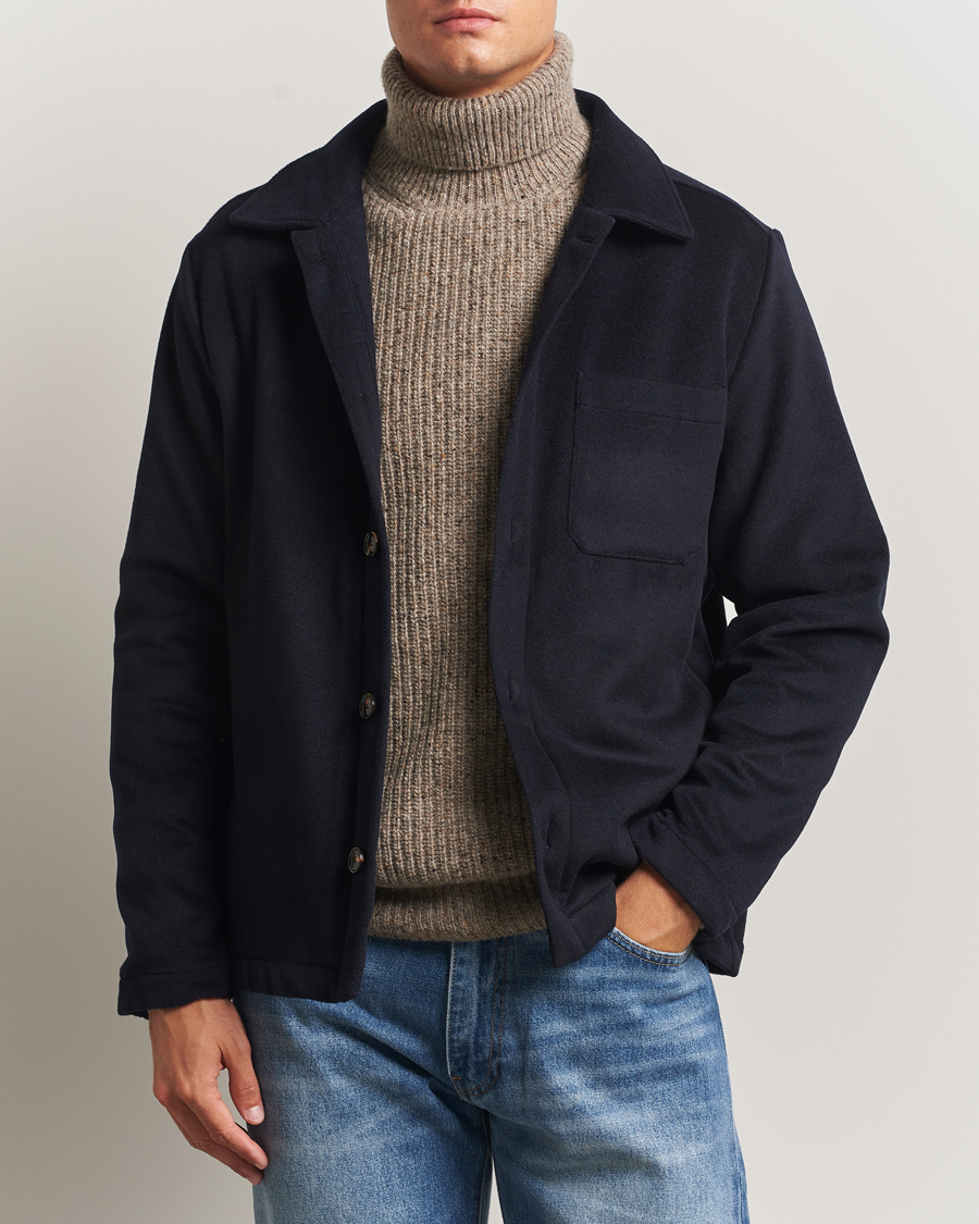 Herre | Jakker | Oscar Jacobson | Maddan Wool/Cashmere Shirt Jacket Navy