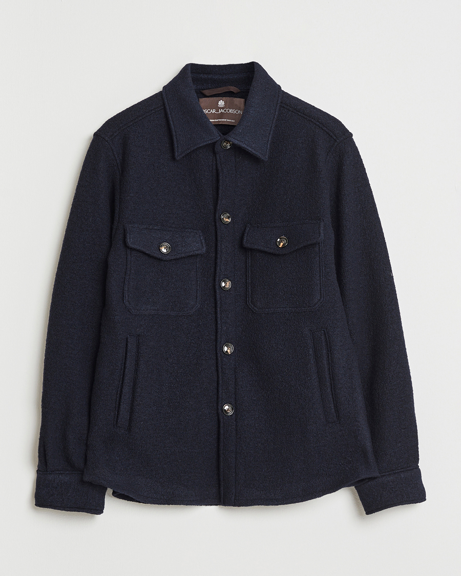 Herre | Jakker | Oscar Jacobson | Maverick Boiled Wool Shirt Jacket Navy