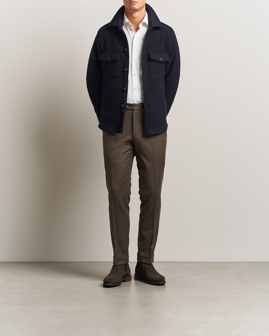 Herre | Jakker | Oscar Jacobson | Maverick Boiled Wool Shirt Jacket Navy