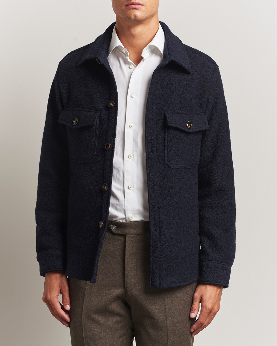 Herre | Jakker | Oscar Jacobson | Maverick Boiled Wool Shirt Jacket Navy