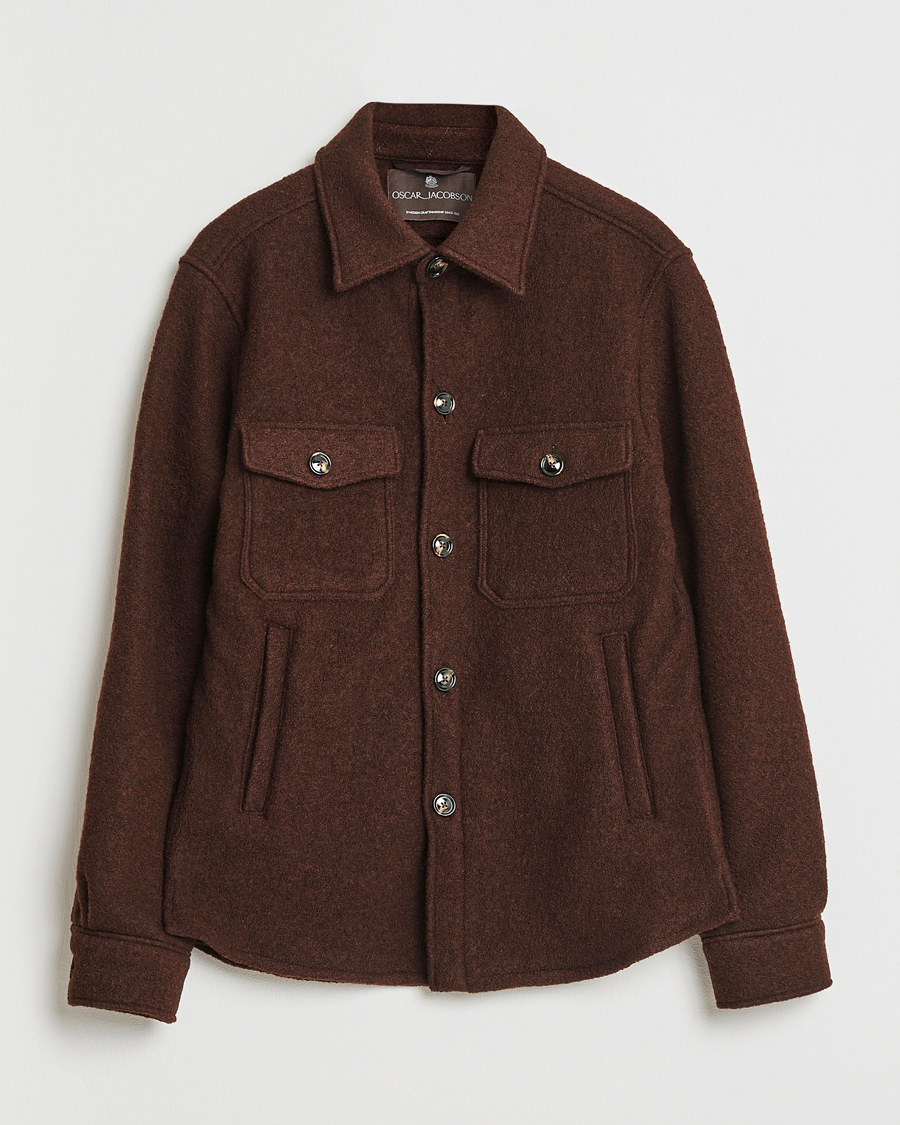 Herre | Jakker | Oscar Jacobson | Maverick Boiled Wool Shirt Jacket Brown