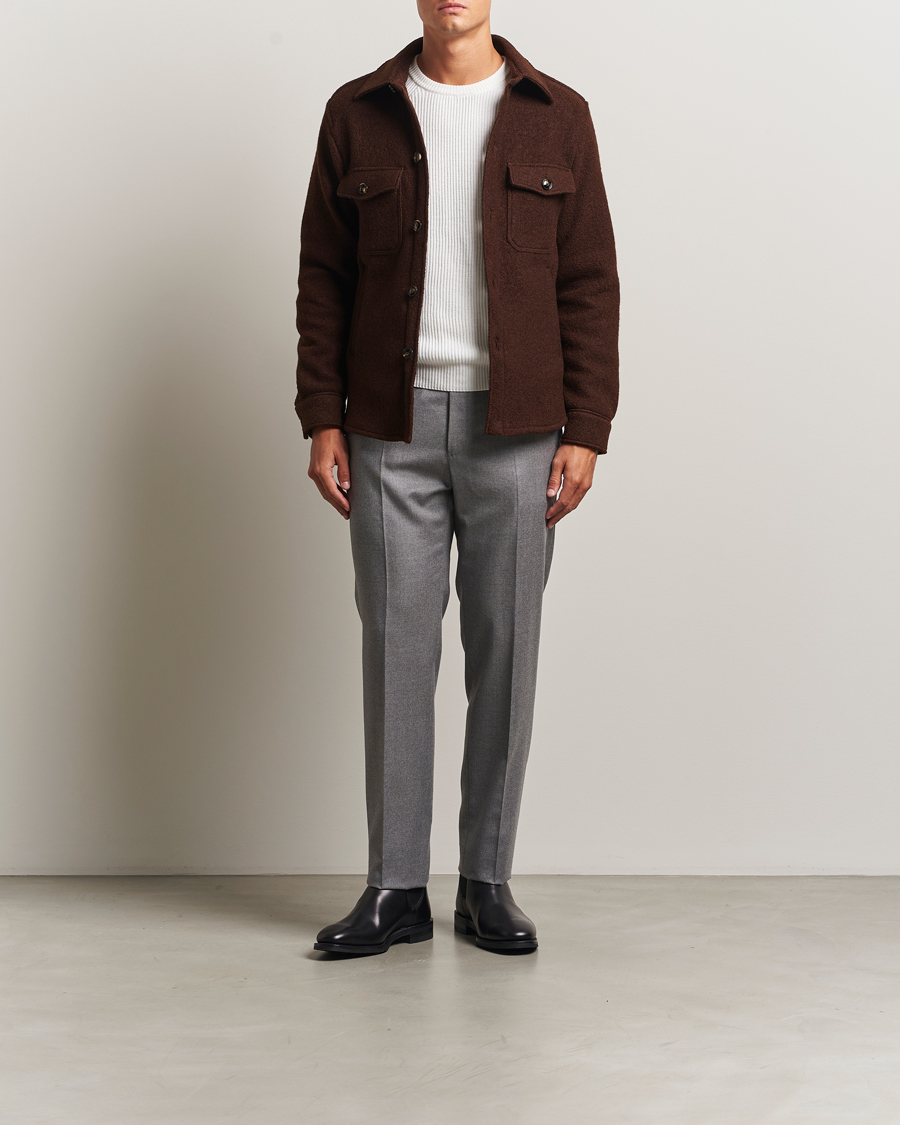 Herre | Jakker | Oscar Jacobson | Maverick Boiled Wool Shirt Jacket Brown