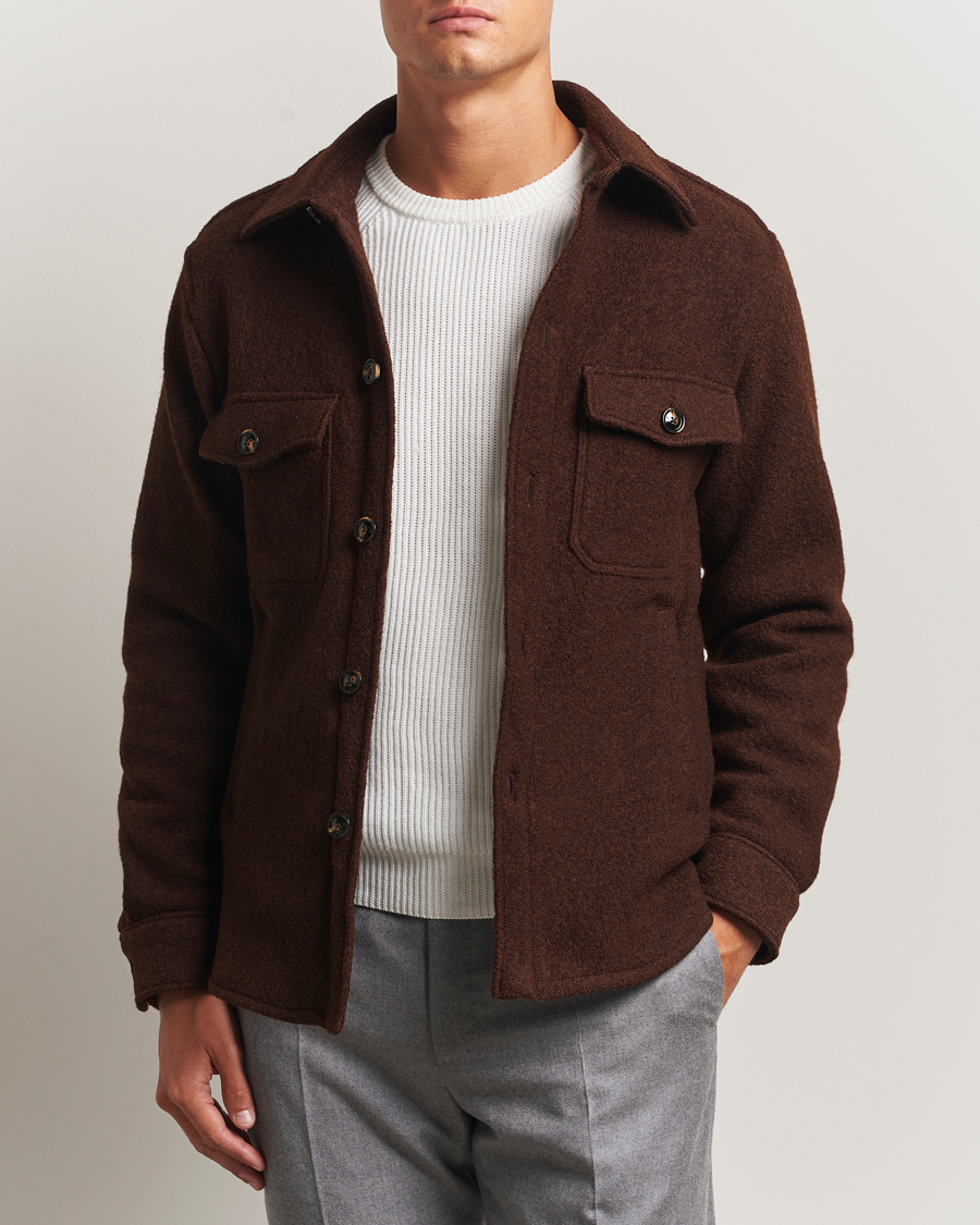 Herre | Jakker | Oscar Jacobson | Maverick Boiled Wool Shirt Jacket Brown