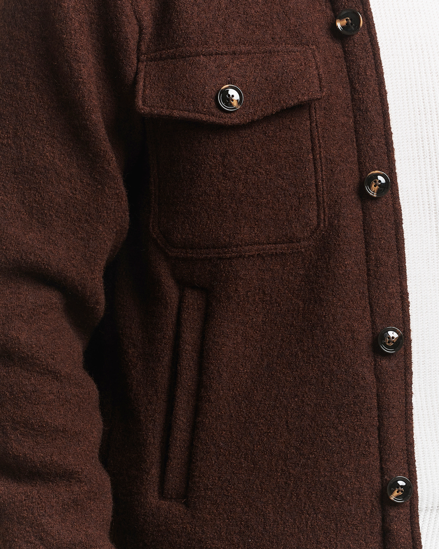 Herre | Jakker | Oscar Jacobson | Maverick Boiled Wool Shirt Jacket Brown