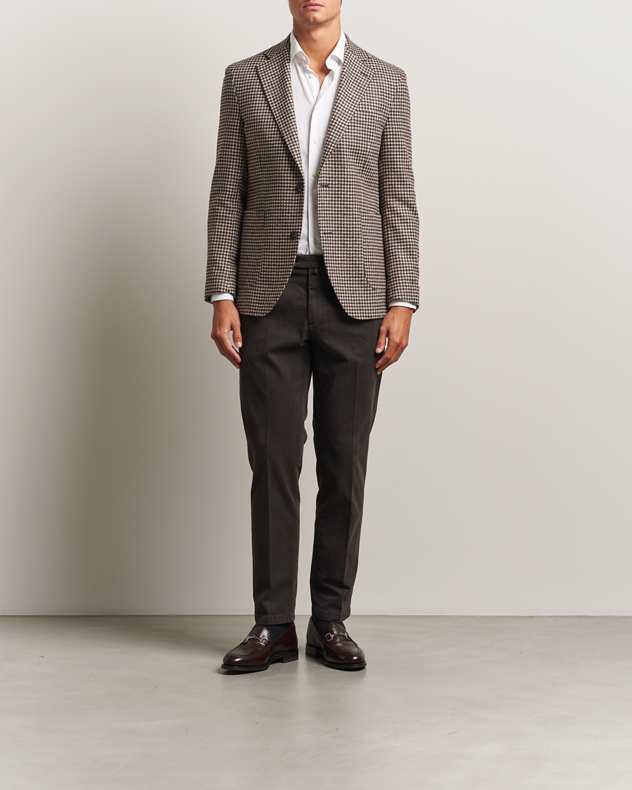 Herre | Dressjakker | Oscar Jacobson | Fogerty Houndstooth Wool Blazer Brown