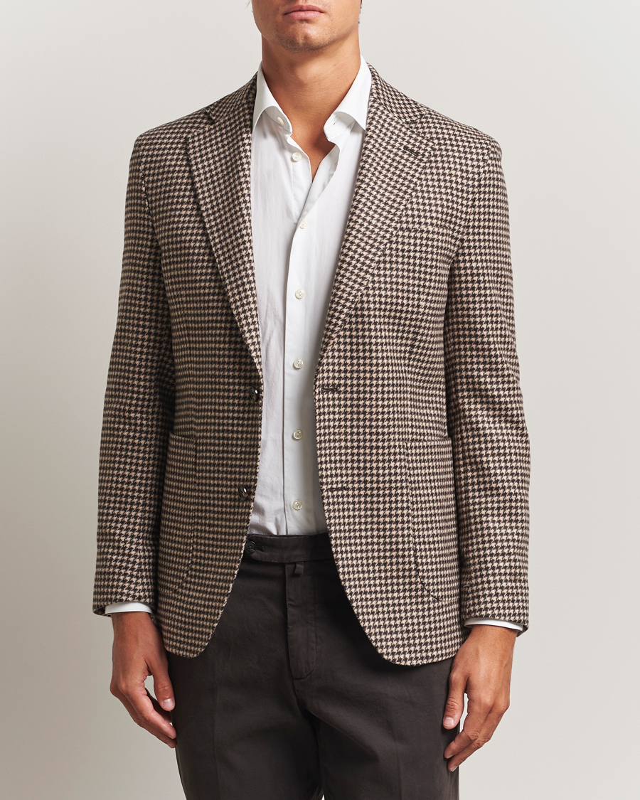 Herre | Dressjakker | Oscar Jacobson | Fogerty Houndstooth Wool Blazer Brown