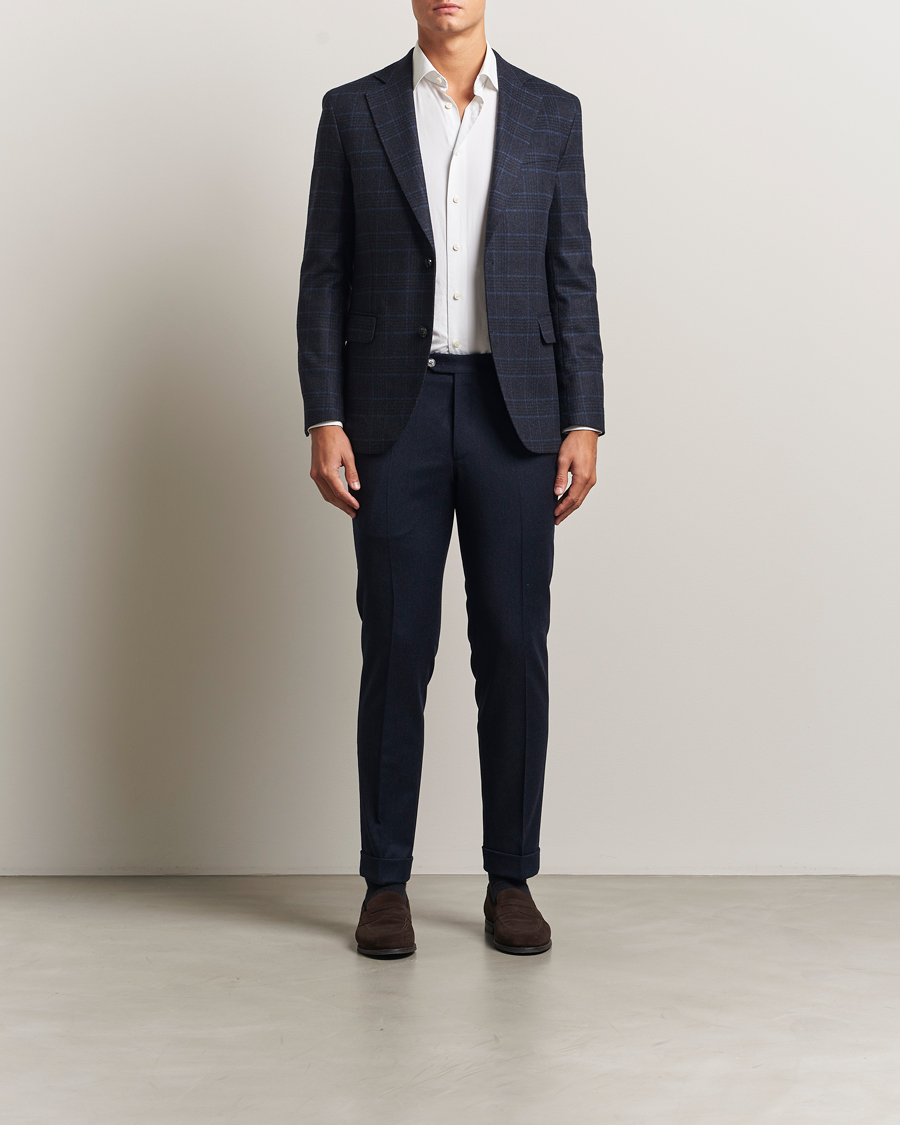 Herre | Dressjakker | Oscar Jacobson | Fogerty Checked Wool Blazer Navy