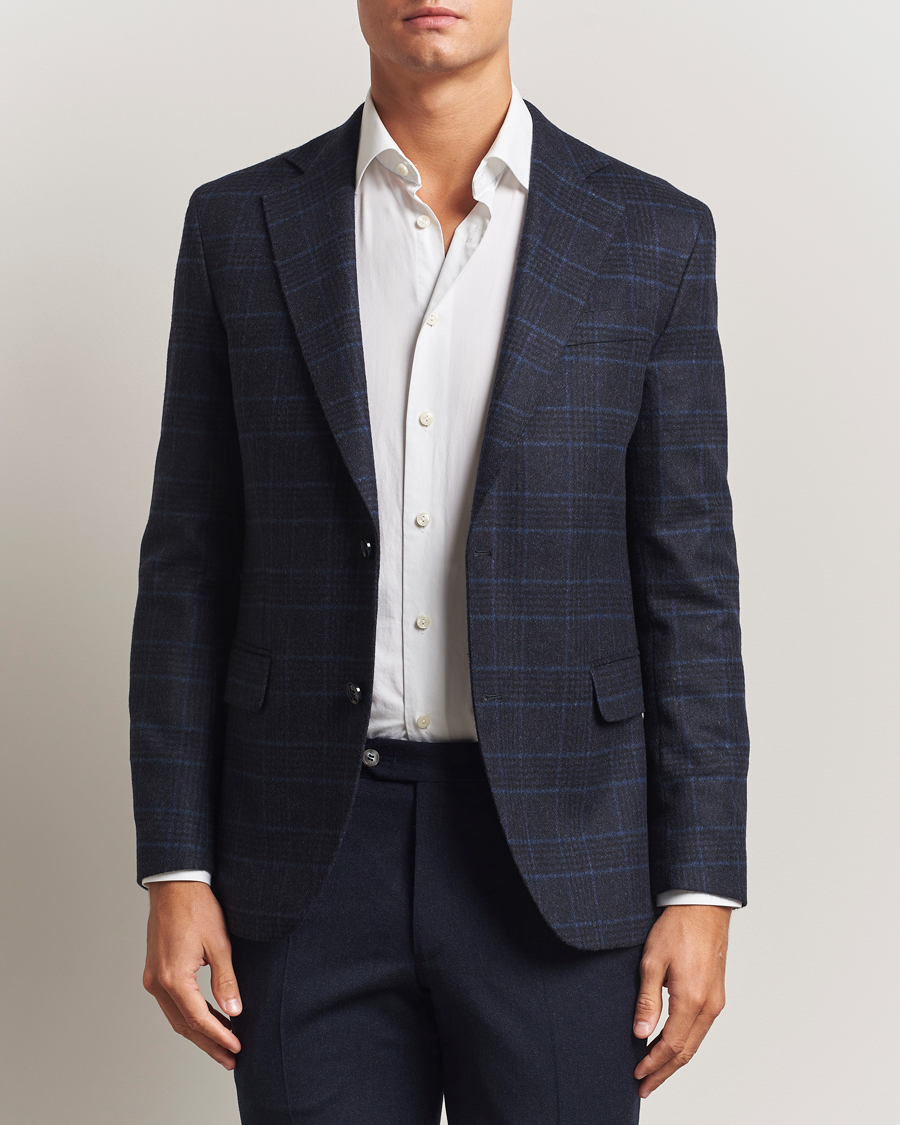 Herre | Dressjakker | Oscar Jacobson | Fogerty Checked Wool Blazer Navy