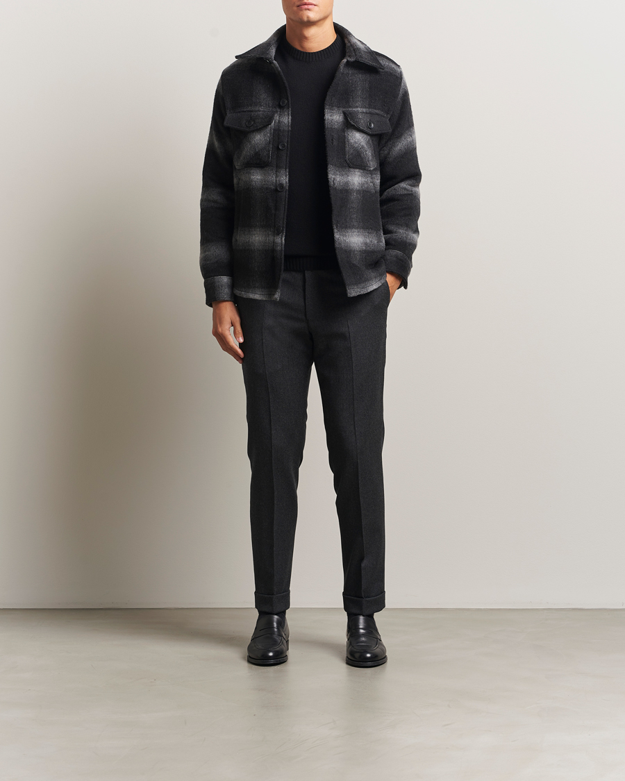 Herre | Bukser | Oscar Jacobson | Dandy Turn Up Flannel Trousers Charcoal