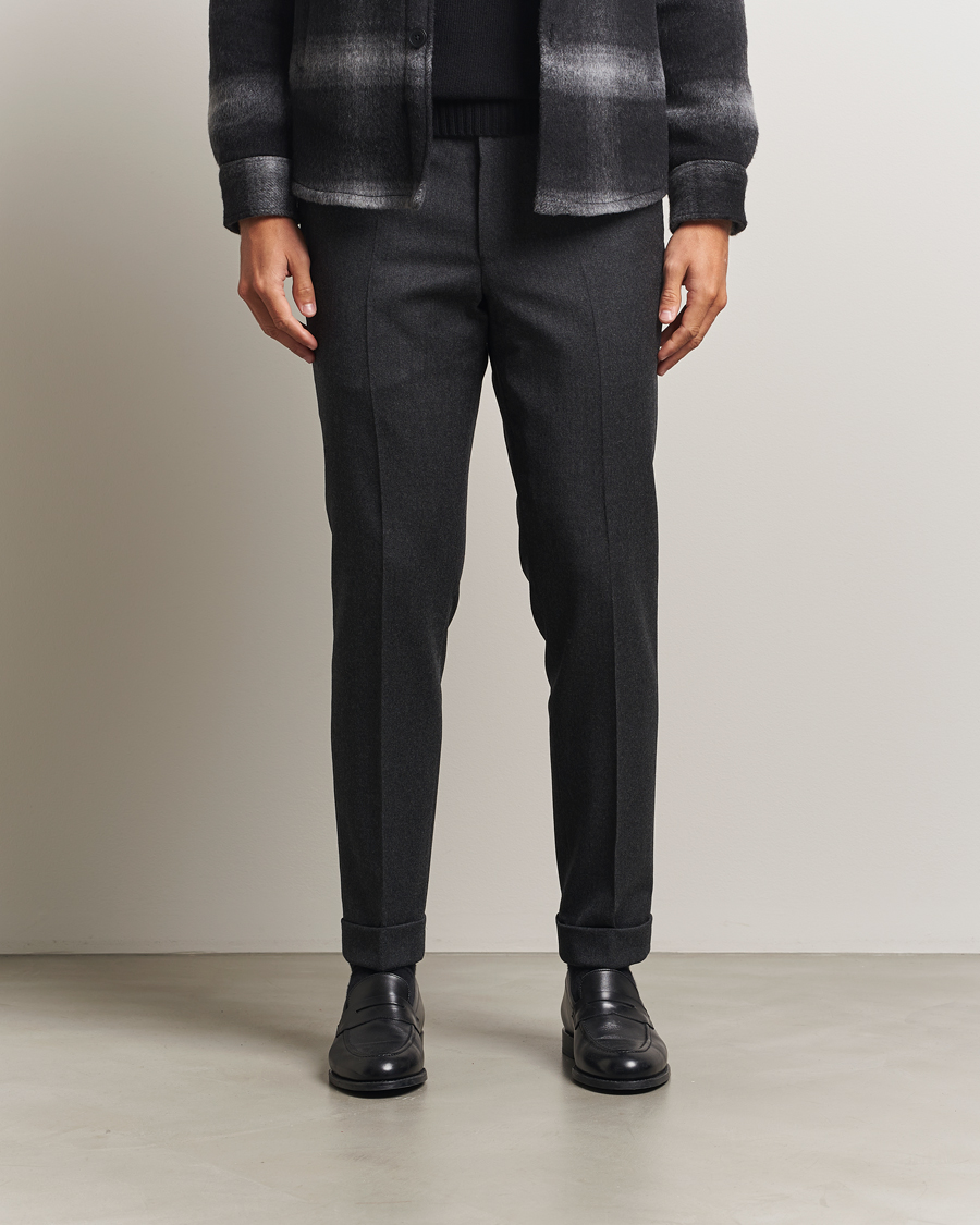 Herre | Bukser | Oscar Jacobson | Dandy Turn Up Flannel Trousers Charcoal