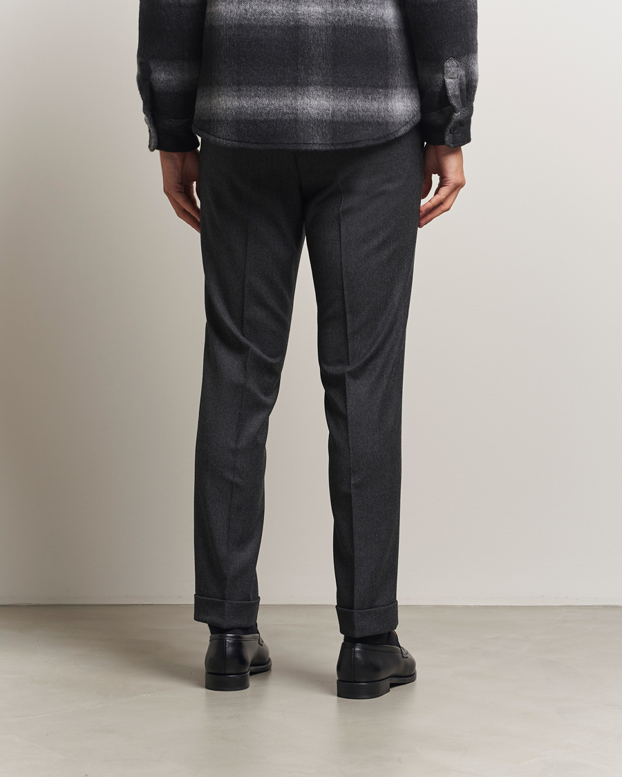 Herre | Bukser | Oscar Jacobson | Dandy Turn Up Flannel Trousers Charcoal
