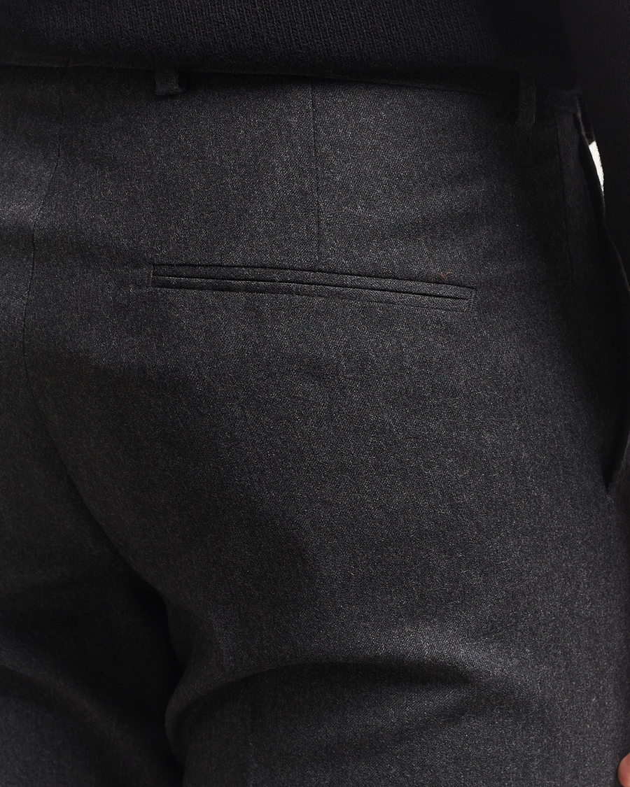 Herre | Bukser | Oscar Jacobson | Dandy Turn Up Flannel Trousers Charcoal