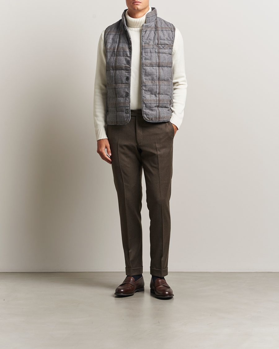 Herre | Bukser | Oscar Jacobson | Dandy Turn Up Flannel Trousers Brown