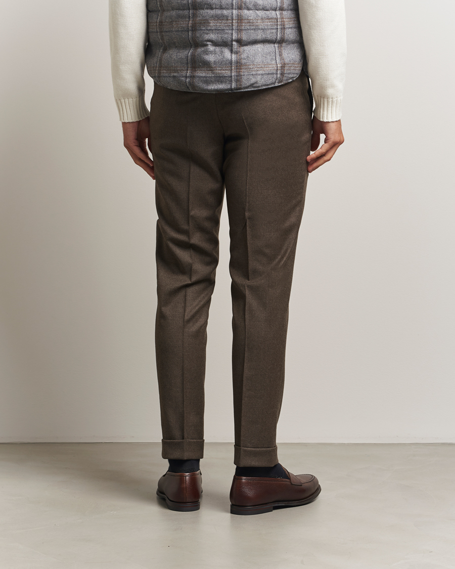 Herre | Bukser | Oscar Jacobson | Dandy Turn Up Flannel Trousers Brown