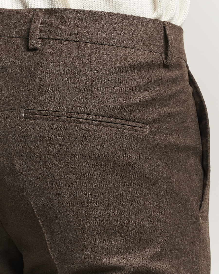 Herre | Bukser | Oscar Jacobson | Dandy Turn Up Flannel Trousers Brown