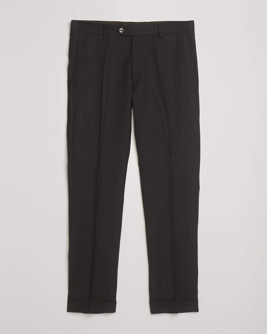 Herre | Bukser | Oscar Jacobson | Dandy Turn Up Flannel Trousers Dark Brown