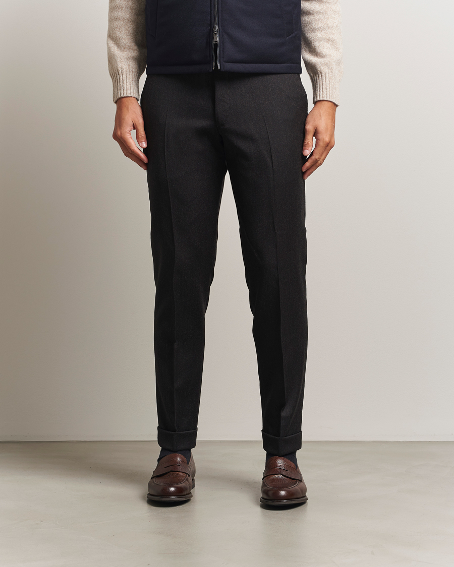 Herre | Bukser | Oscar Jacobson | Dandy Turn Up Flannel Trousers Dark Brown