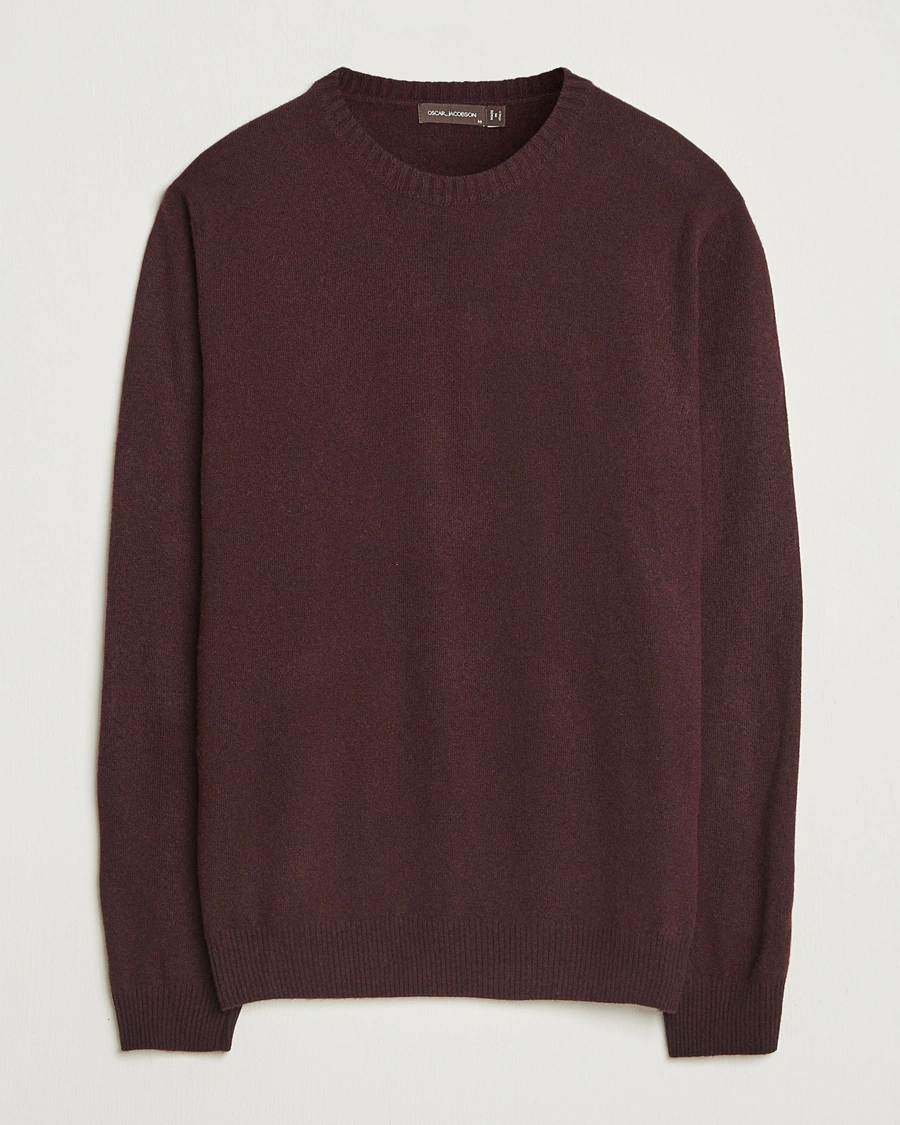 Herre | Gensere | Oscar Jacobson | Valter Wool/Cashmere Round Neck Burgundy