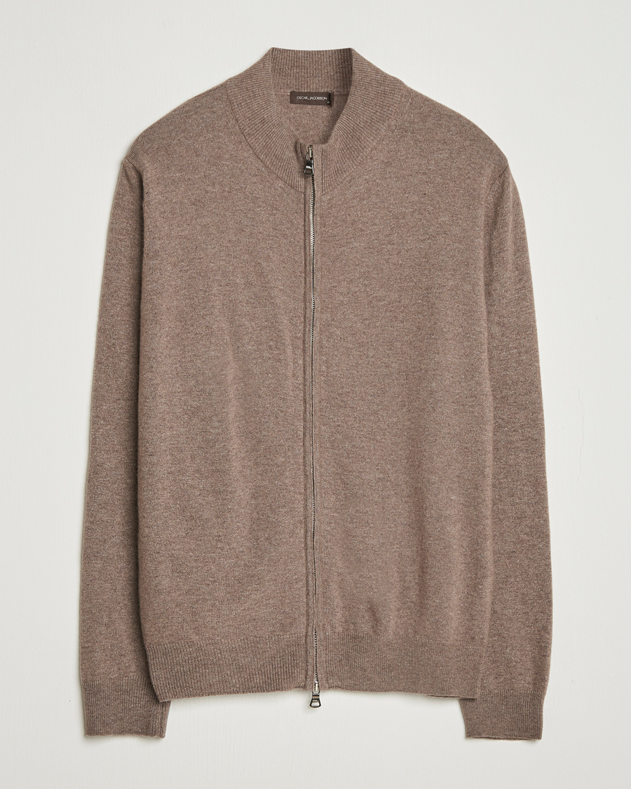 Herre | Gensere | Oscar Jacobson | Seb Wool/Cashmere Full Zip Light Brown