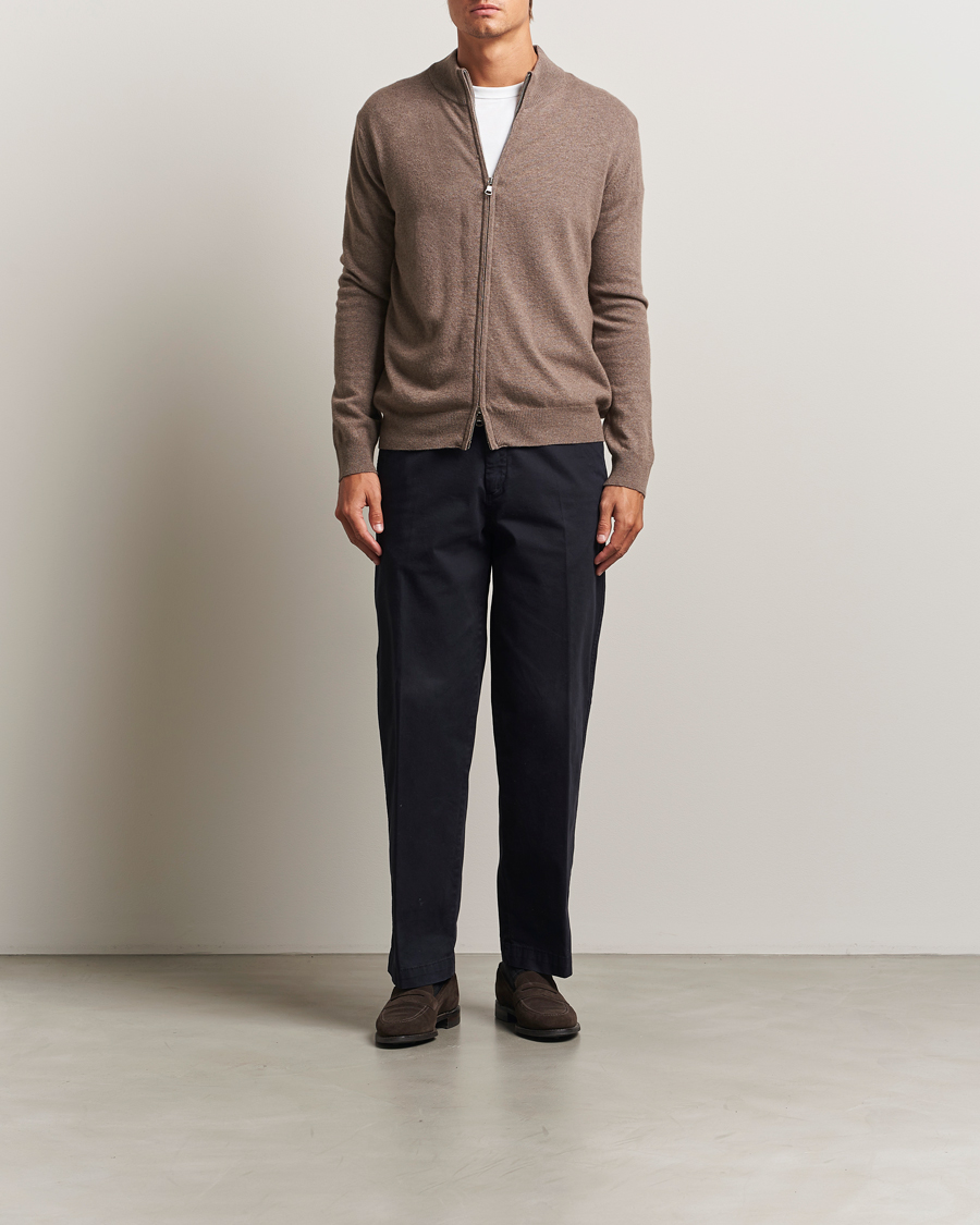 Herre | Gensere | Oscar Jacobson | Seb Wool/Cashmere Full Zip Light Brown