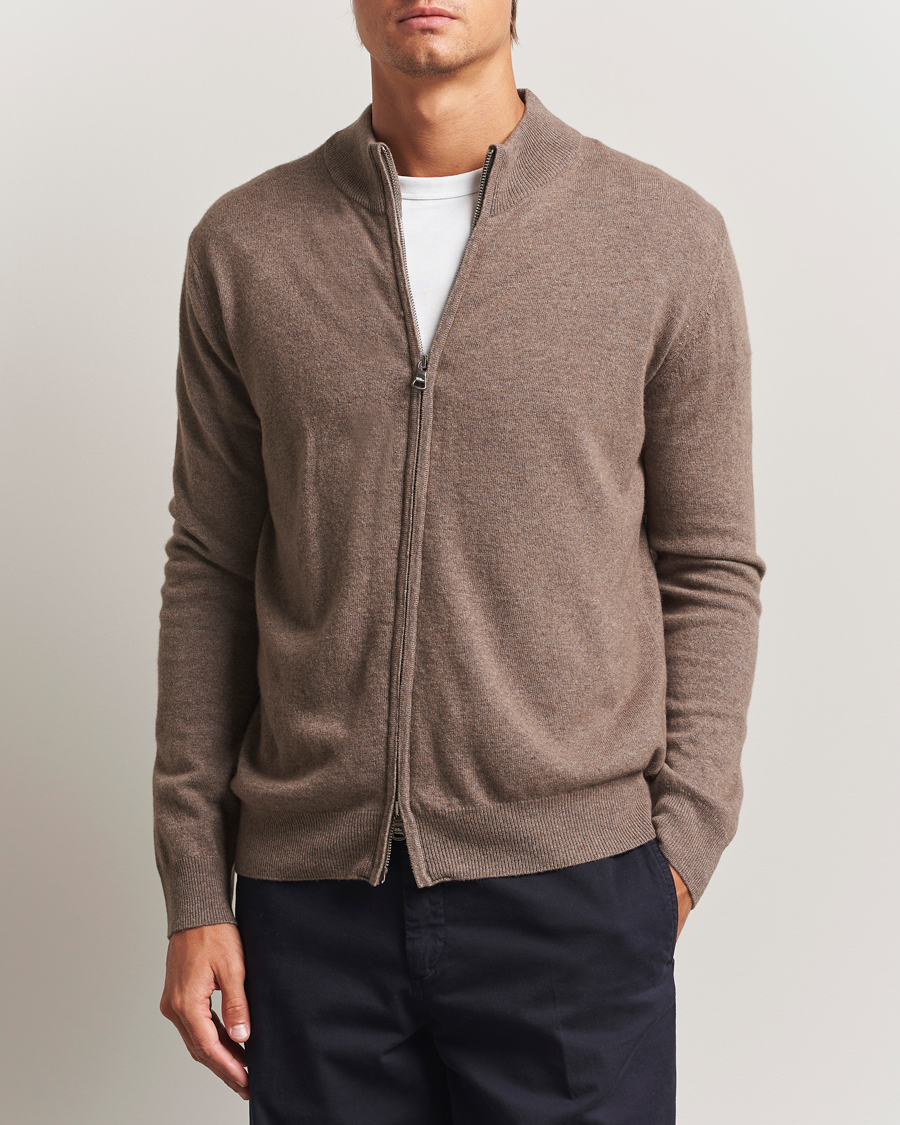 Herre | Gensere | Oscar Jacobson | Seb Wool/Cashmere Full Zip Light Brown