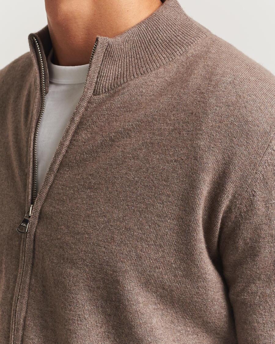Herre | Gensere | Oscar Jacobson | Seb Wool/Cashmere Full Zip Light Brown