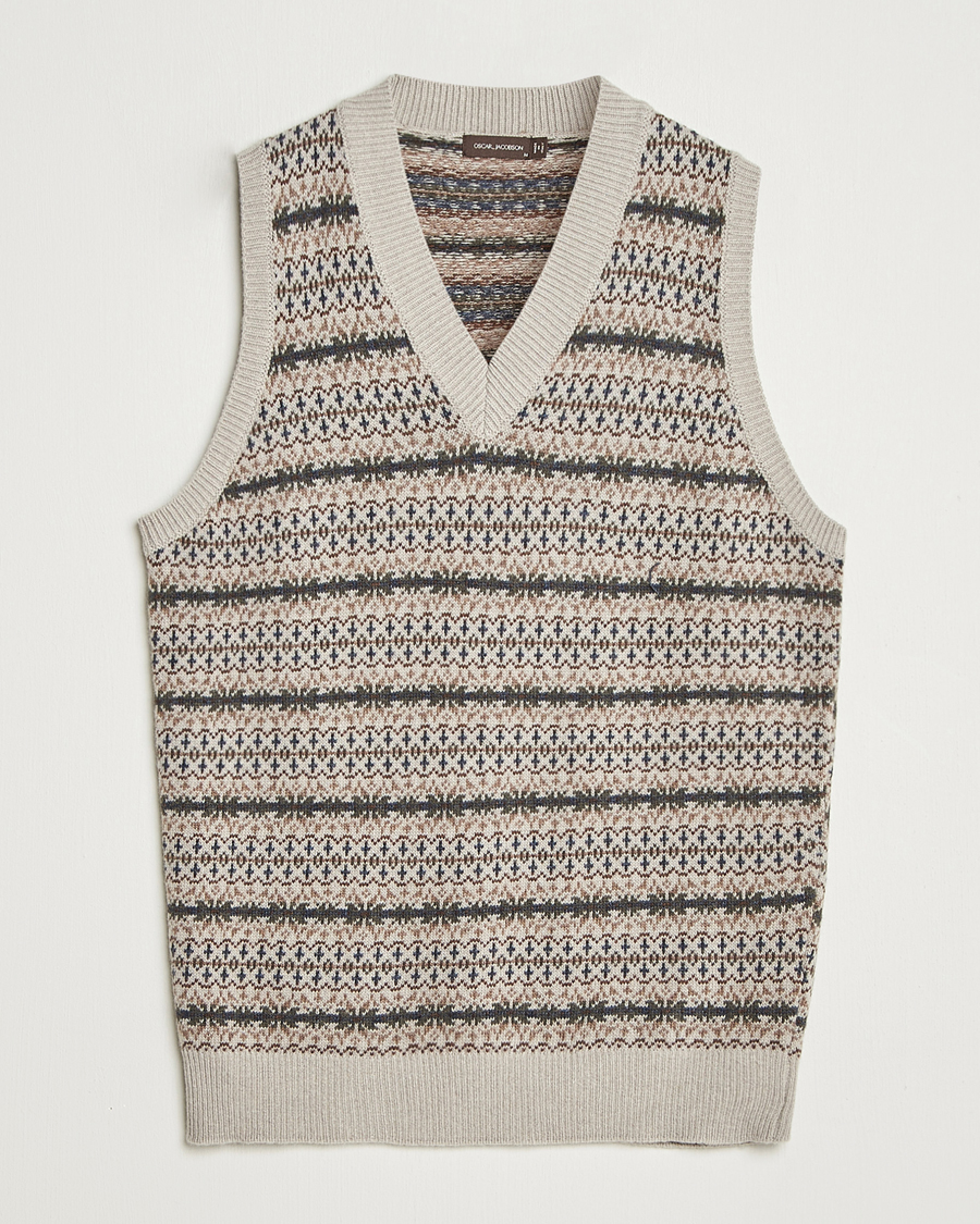 Herre | Gensere | Oscar Jacobson | Lucas Fair Isle Wool/Cashmere Vest Beige