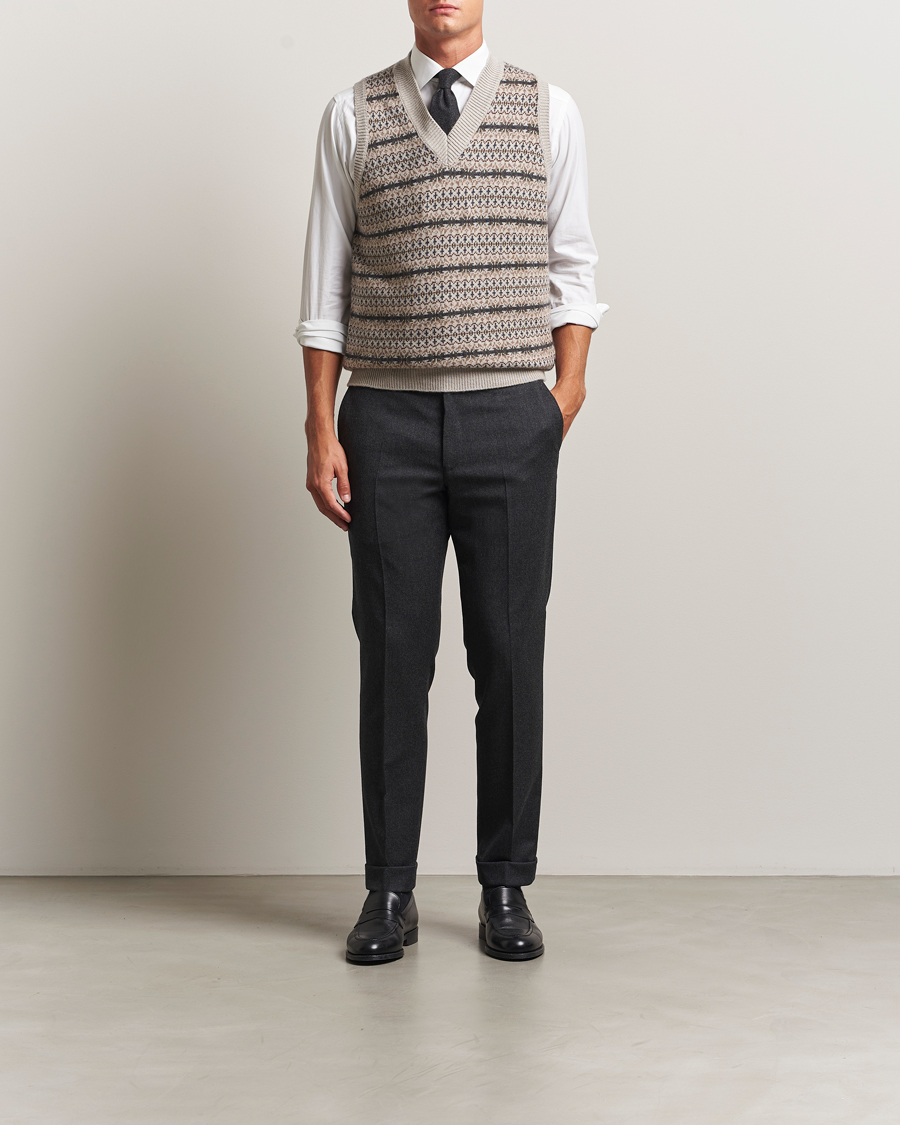 Herre | Gensere | Oscar Jacobson | Lucas Fair Isle Wool/Cashmere Vest Beige