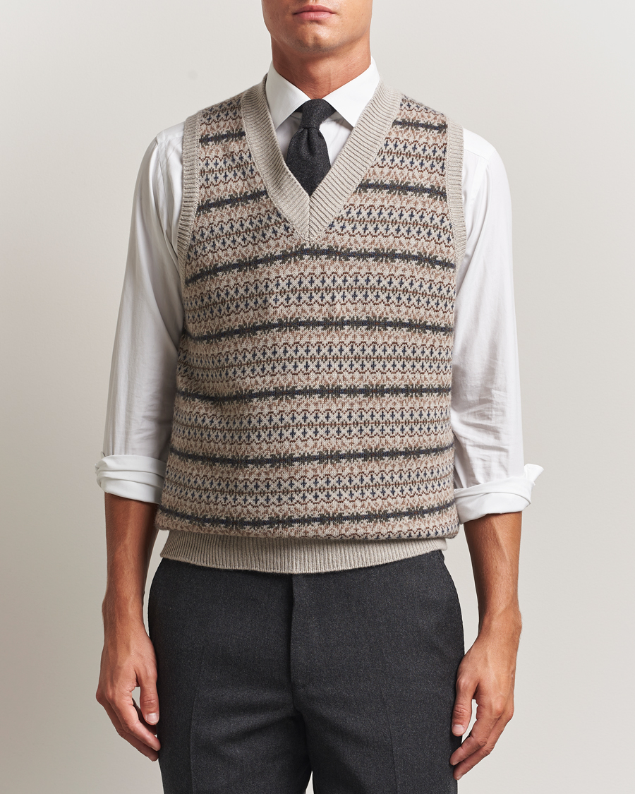 Herre | Gensere | Oscar Jacobson | Lucas Fair Isle Wool/Cashmere Vest Beige